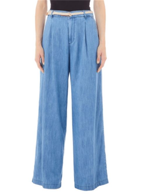 pantaloni donna gamba flare cintura cotone azzurro LIU JO | UA5151-D320278832